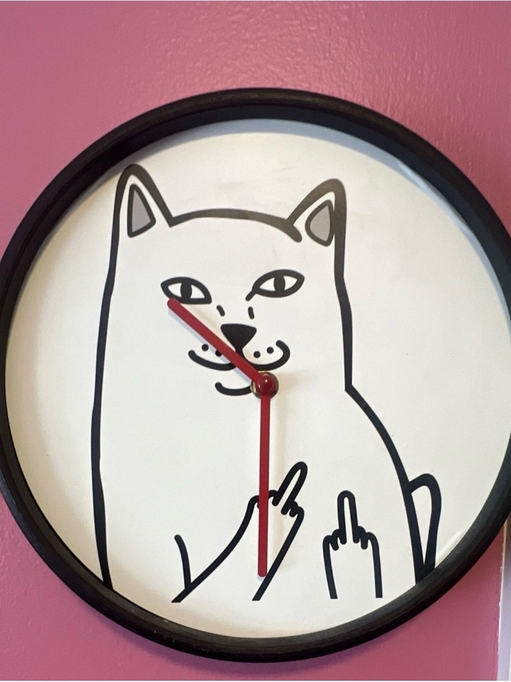 RIPNDIP White Cat Wall Clock with Red Hands -